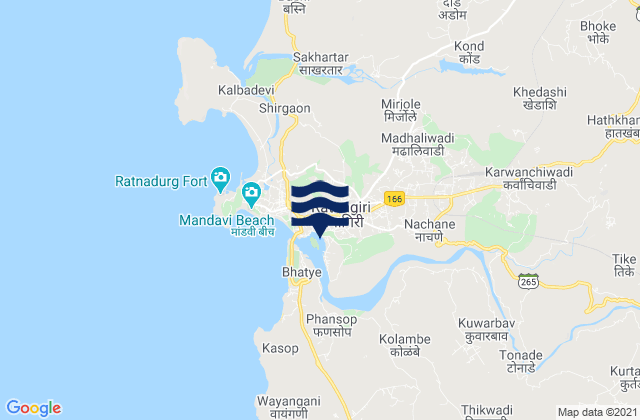 Mapa da tábua de marés em Ratnagiri, India