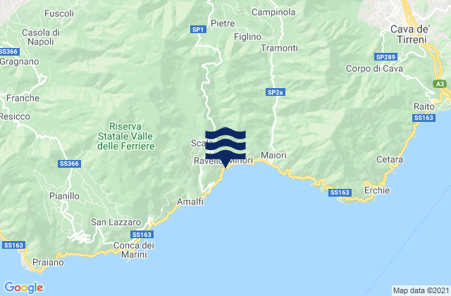 Mapa da tábua de marés em Ravello, Italy
