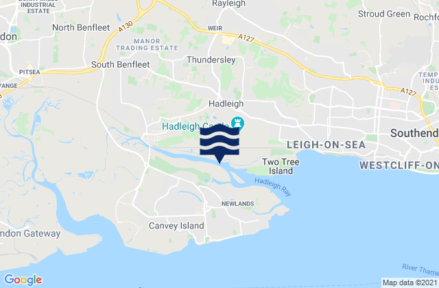 Mapa da tábua de marés em Rayleigh, United Kingdom