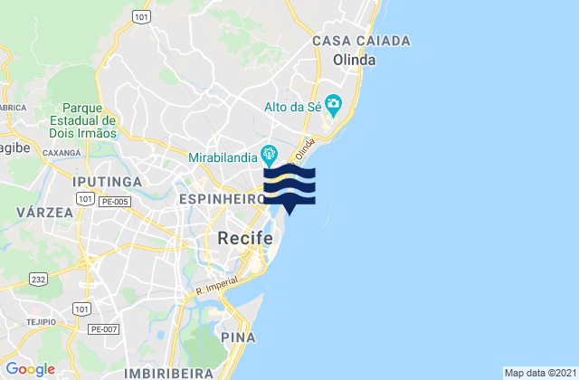 Mapa da tábua de marés em Recife, Brazil