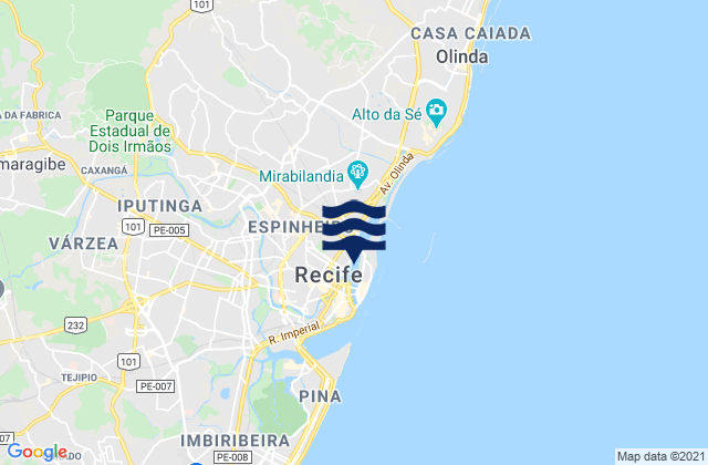Mapa da tábua de marés em Recife, Brazil