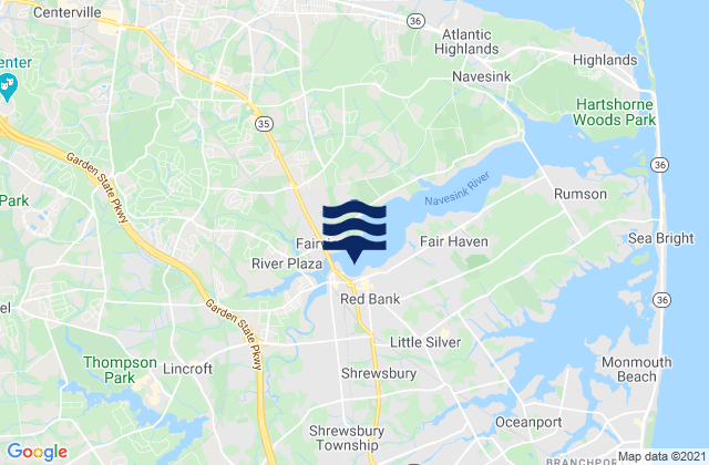 Mapa da tábua de marés em Red Bank, United States
