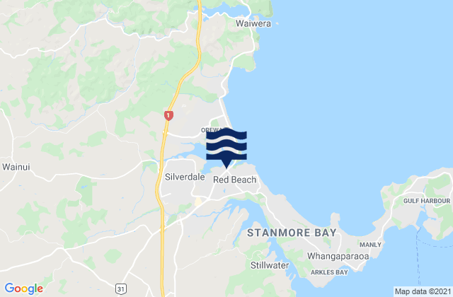 Mapa da tábua de marés em Red Beach Auckland, New Zealand