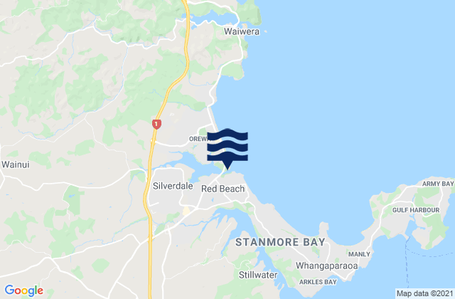 Mapa da tábua de marés em Red Beach, New Zealand
