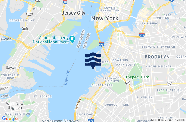 Mapa da tábua de marés em Red Hook Channel, United States