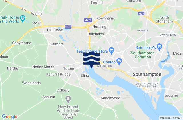 Mapa da tábua de marés em Redbridge, United Kingdom