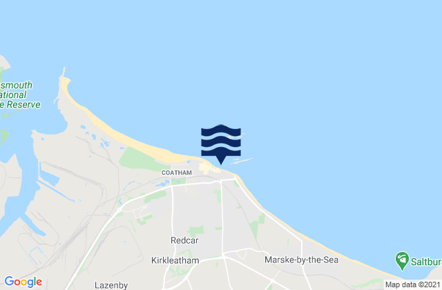 Mapa da tábua de marés em Redcar, United Kingdom