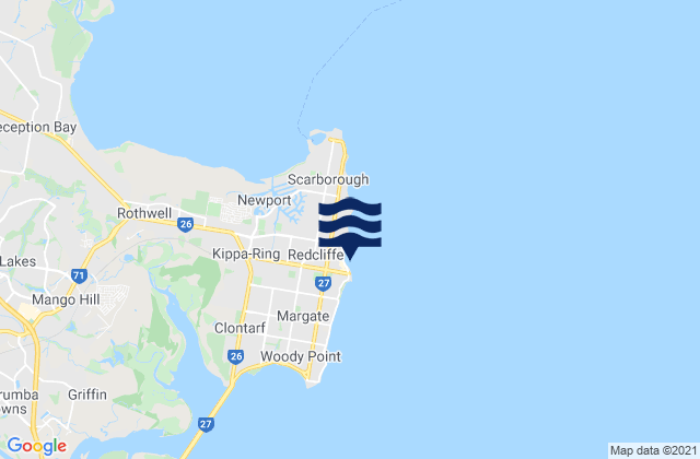 Mapa da tábua de marés em Redcliffe Beach, Australia