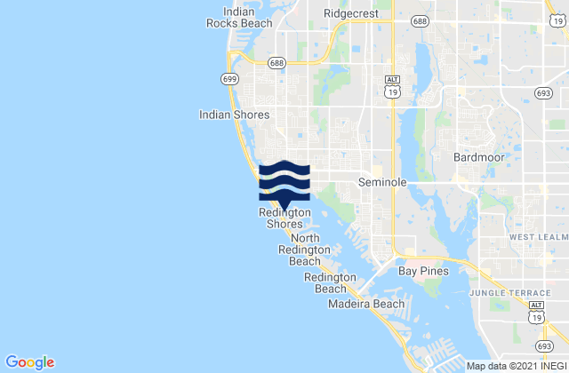 Mapa da tábua de marés em Redington Shores, United States