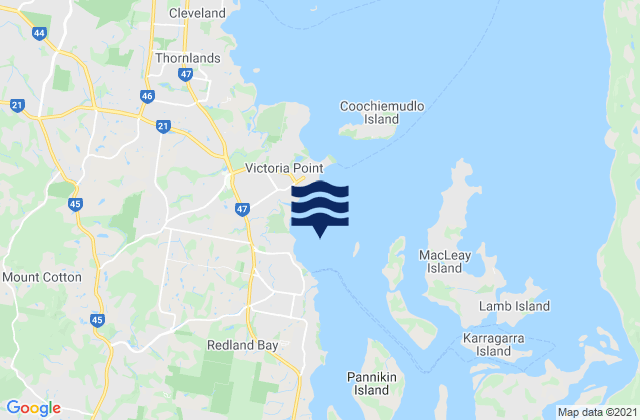 Mapa da tábua de marés em Redland Bay, Australia