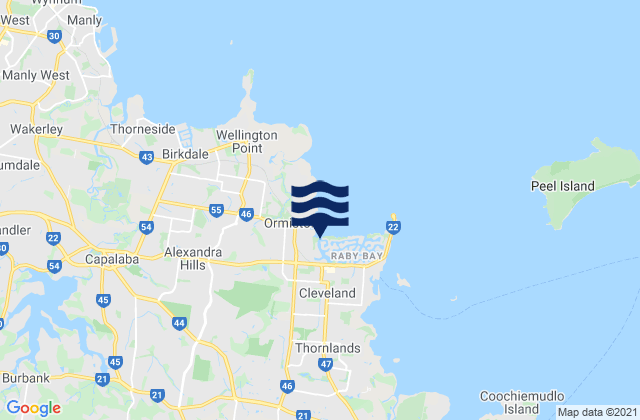 Mapa da tábua de marés em Redland, Australia