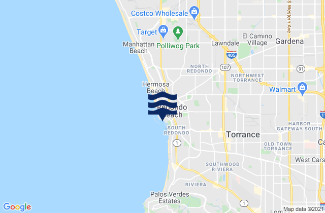 Mapa da tábua de marés em Redondo Beach, United States