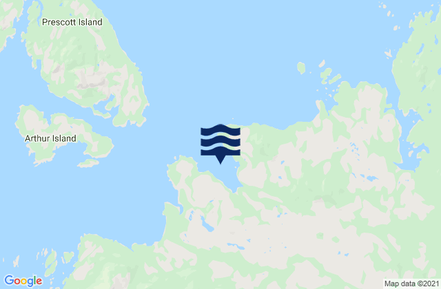 Mapa da tábua de marés em Refuge Bay, Canada