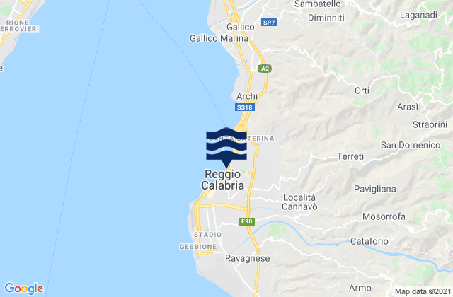 Mapa da tábua de marés em Reggio Calabria, Italy