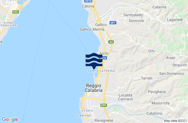Mapa da tábua de marés em Reggio di Calabria, Italy
