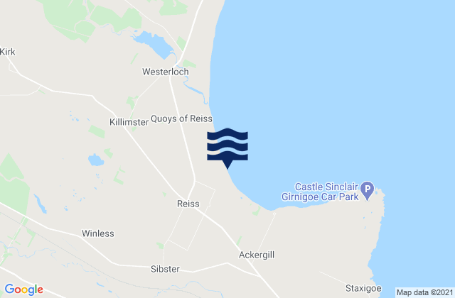 Mapa da tábua de marés em Reiss Beach, United Kingdom