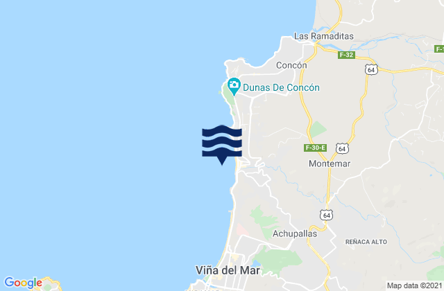 Mapa da tábua de marés em Renaca, Chile