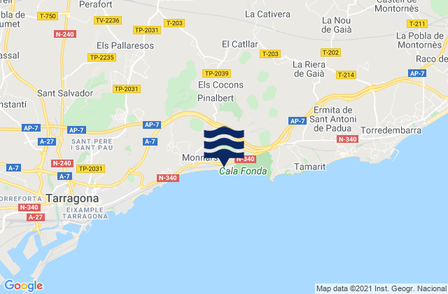 Mapa da tábua de marés em Renau, Spain