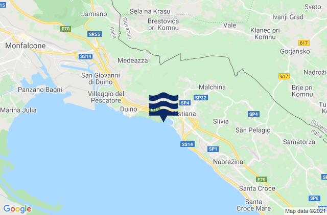 Mapa da tábua de marés em Renče, Slovenia