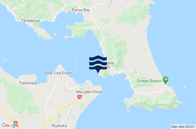 Mapa da tábua de marés em Reotahi Bay, New Zealand