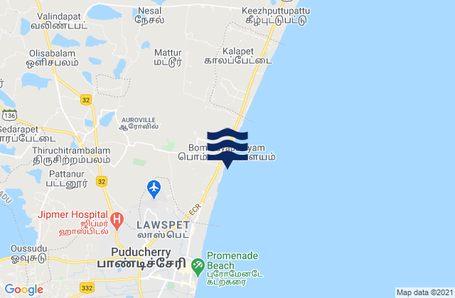 Mapa da tábua de marés em Repos Beach (Pondicherry), India