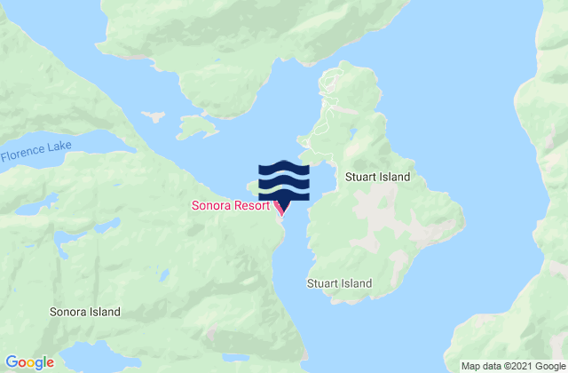 Mapa da tábua de marés em Resor Island, Canada