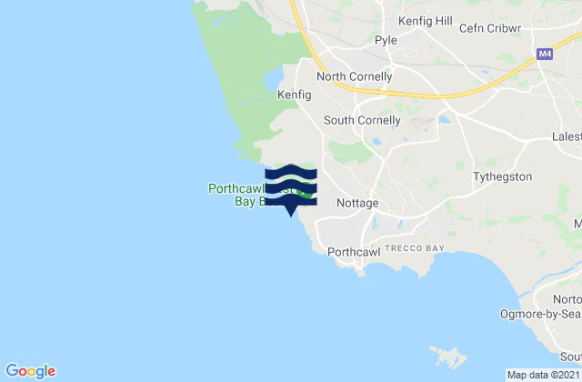 Mapa da tábua de marés em Rest Bay Beach, United Kingdom