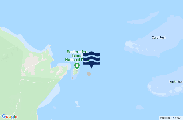 Mapa da tábua de marés em Restoration Island, Australia