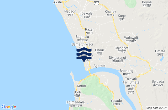 Mapa da tábua de marés em Revadanda, India