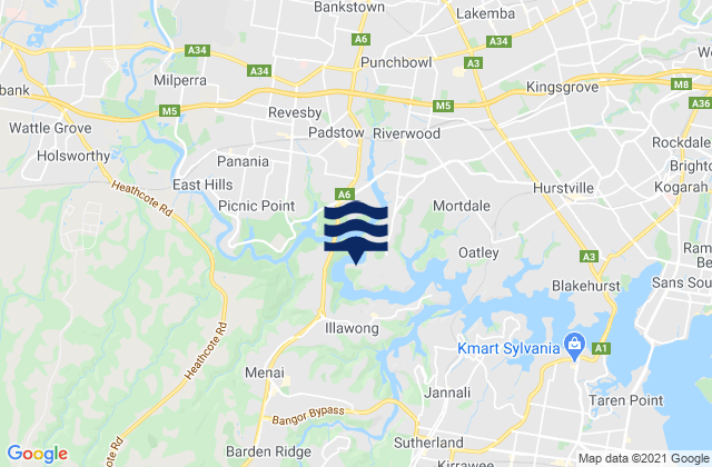 Mapa da tábua de marés em Revesby, Australia