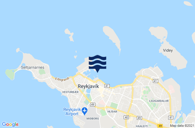 Mapa da tábua de marés em Reykjavik, Iceland