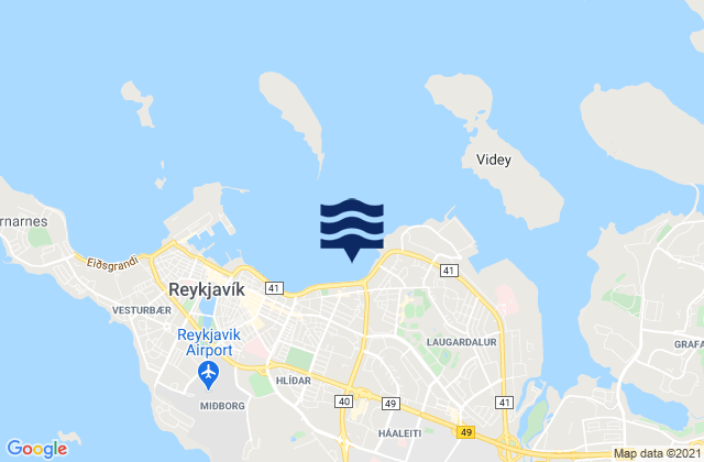 Mapa da tábua de marés em Reykjavík, Iceland