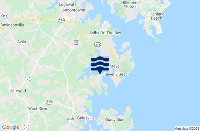 Mapa da tábua de marés em Rhode River (County Wharf), United States