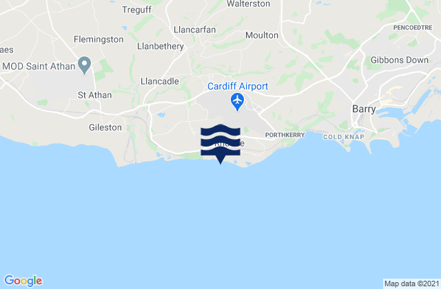 Mapa da tábua de marés em Rhoose, United Kingdom