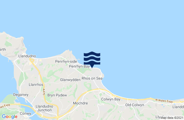 Mapa da tábua de marés em Rhos-on-Sea, United Kingdom