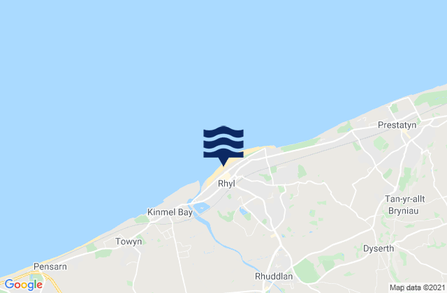 Mapa da tábua de marés em Rhyl Beach, United Kingdom