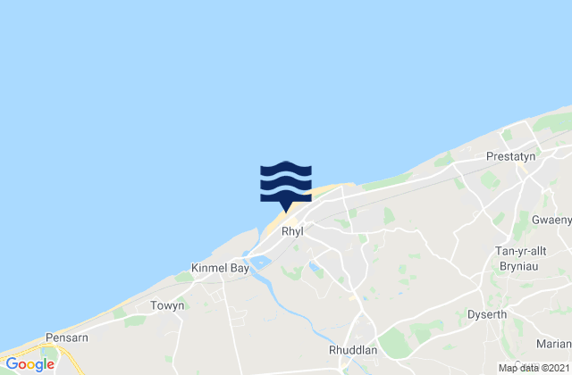 Mapa da tábua de marés em Rhyl, United Kingdom