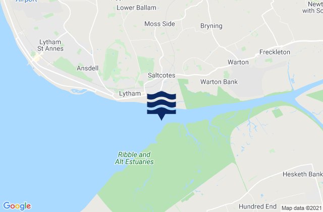Mapa da tábua de marés em Ribble River Entrance, United Kingdom