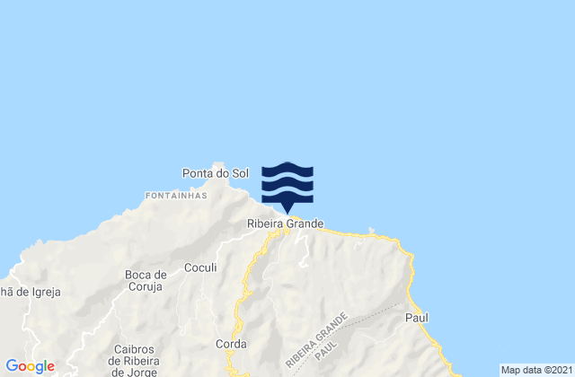 Mapa da tábua de marés em Ribeira Grande, Cabo Verde