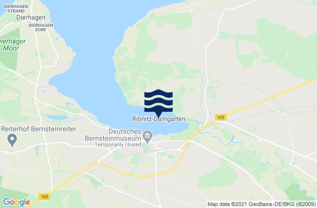 Mapa da tábua de marés em Ribnitz-Damgarten, Denmark