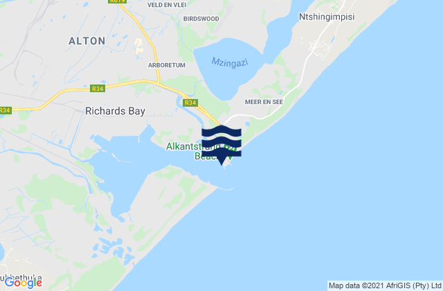 Mapa da tábua de marés em Richards Bay (Outside), South Africa
