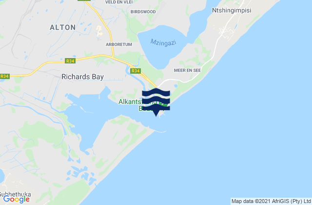 Mapa da tábua de marés em Richards Bay Harbour, South Africa