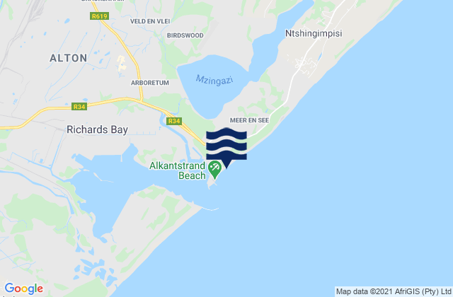 Mapa da tábua de marés em Richards Bay South Pier, South Africa