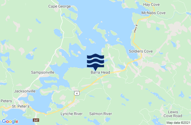 Mapa da tábua de marés em Richmond County, Canada