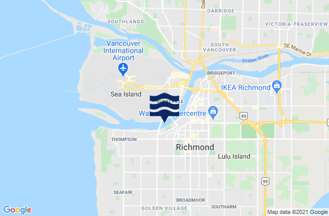 Mapa da tábua de marés em Richmond, Canada