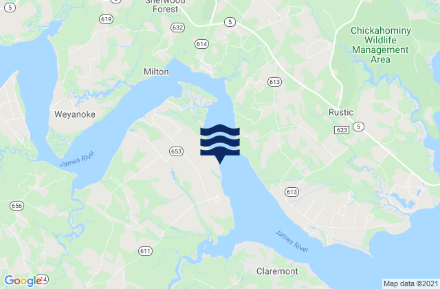 Mapa da tábua de marés em Richmond River Locks (James River), United States
