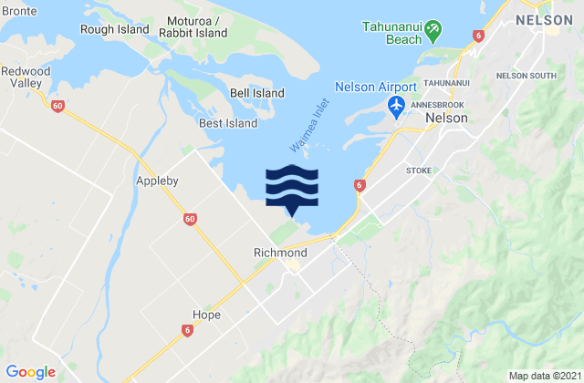 Mapa da tábua de marés em Richmond, New Zealand