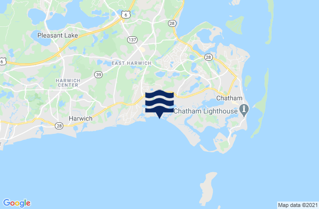 Mapa da tábua de marés em Ridgevale Beach Chatham, United States