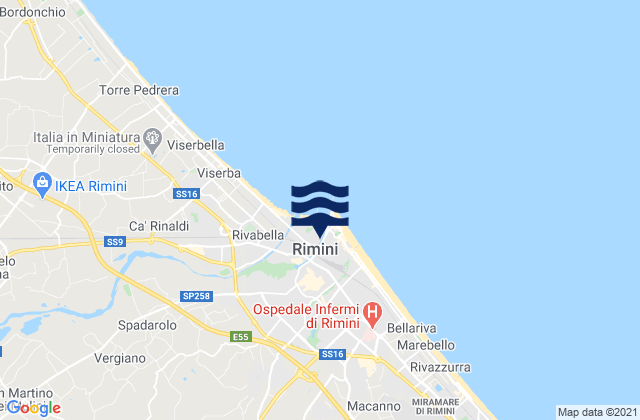 Mapa da tábua de marés em Rimini, Italy