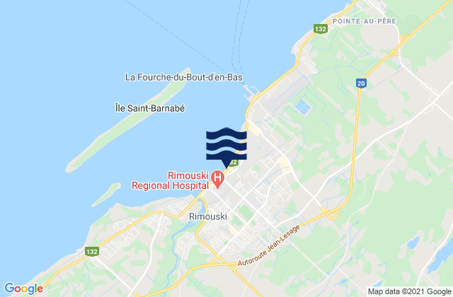 Mapa da tábua de marés em Rimouski, Canada